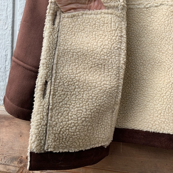 Lauren Ralph Lauren dry goods rich chocolate brown faux suede sherpa lined coat - Picture 6 of 16
